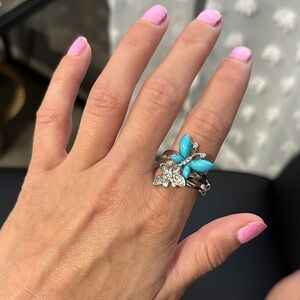 Elegant Silver and Turquoise Butterfly Ring